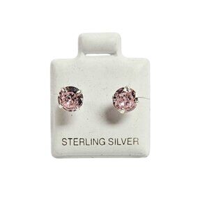 Unisex.925 Silver Pink ZC stud earrings
